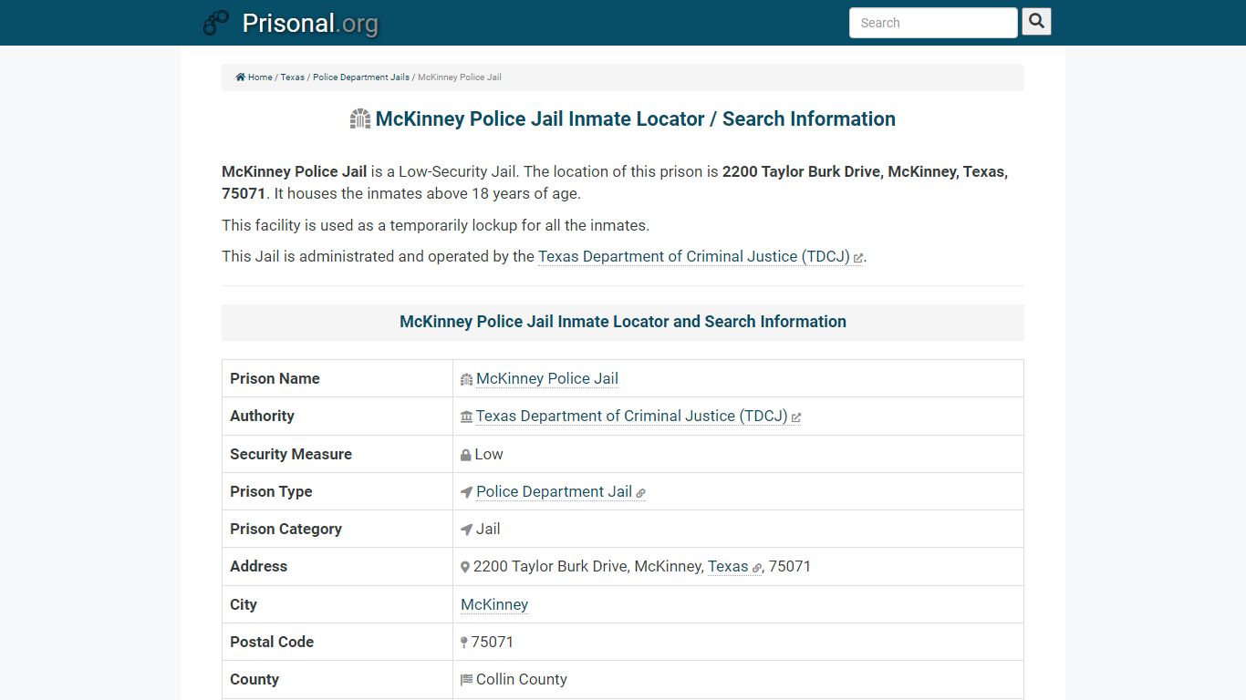 McKinney Police Jail-Inmate Locator/Search Info, Phone ...